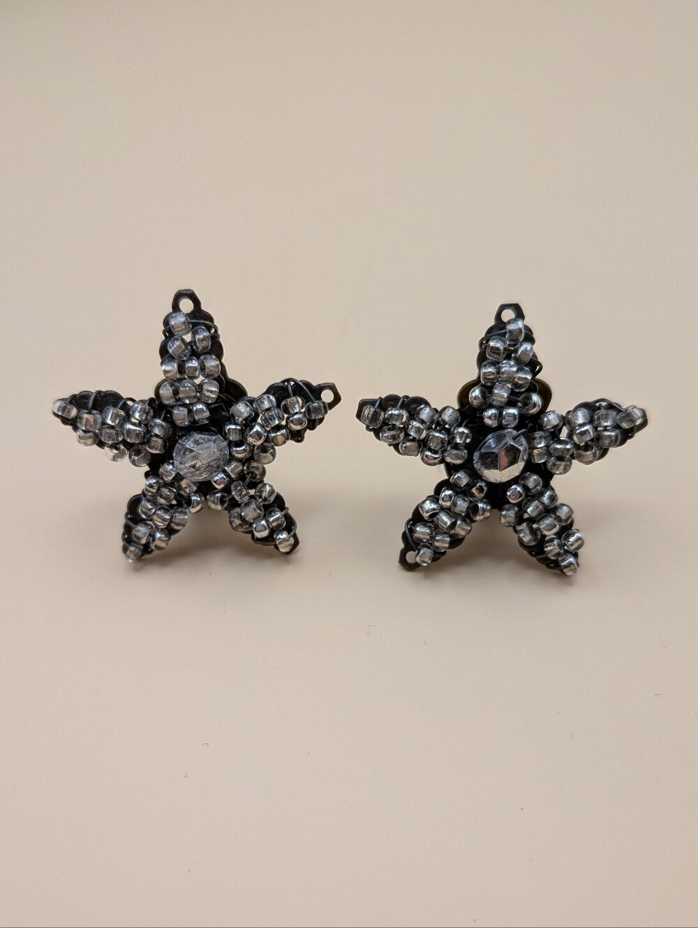 Vintage Gloria Astolfo Beaded Starfish Clip On Earrings